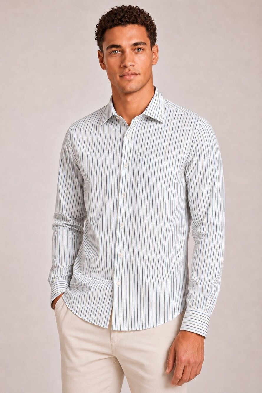 Tommy Hilfiger Stripe Cotton Long Sleeve Button Front Slim Fit Work Shirt Large